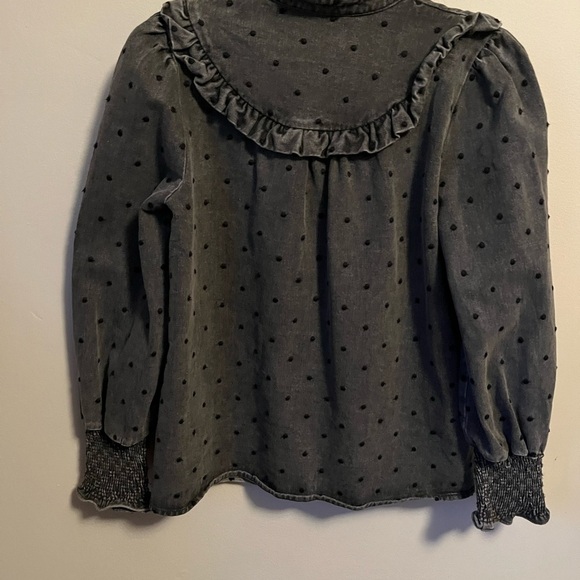 Women’s Jean Polka Dot Ruffle long sleeve Shirt - Gray - Picture 2 of 3